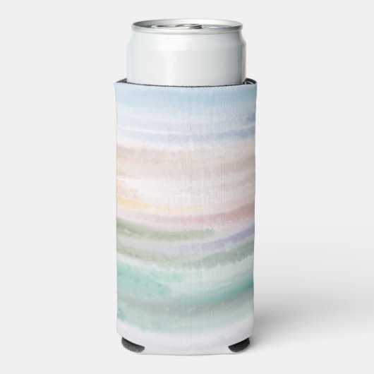 Sandy Beach Ocean Waves Sunset Abstracte Waterverf Seltzer Blikjeskoeler (Seltzer Achterkant)