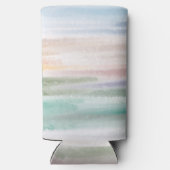 Sandy Beach Ocean Waves Sunset Abstracte Waterverf Seltzer Blikjeskoeler (Achterkant)