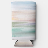 Sandy Beach Ocean Waves Sunset Abstracte Waterverf Seltzer Blikjeskoeler (Voorkant)