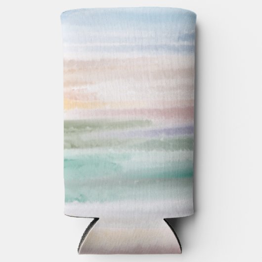 Sandy Beach Ocean Waves Sunset Abstracte Waterverf Seltzer Blikjeskoeler (Voorkant)