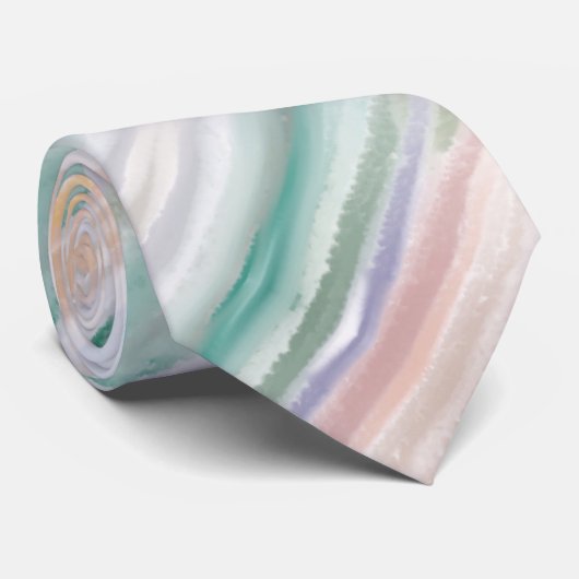 Sandy Beach Ocean Waves Sunset Abstracte Waterverf Stropdas (Opgerold)