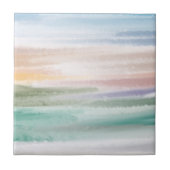 Sandy Beach Ocean Waves Sunset Abstracte Waterverf Tegeltje (Voorkant)