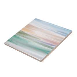 Sandy Beach Ocean Waves Sunset Abstracte Waterverf Tegeltje