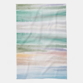 Sandy Beach Ocean Waves Sunset Abstracte Waterverf Theedoek