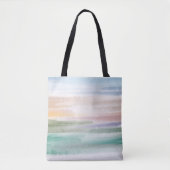 Sandy Beach Ocean Waves Sunset Abstracte Waterverf Tote Bag (Voorkant)