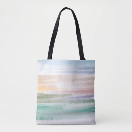 Sandy Beach Ocean Waves Sunset Abstracte Waterverf Tote Bag (Voorkant)