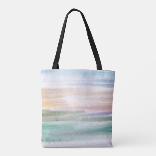Sandy Beach Ocean Waves Sunset Abstracte Waterverf Tote Bag (Achterkant)
