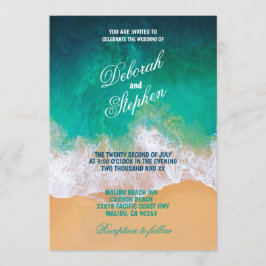Sandy Beach, Ocean Waves Wedding Invitations Kaart
