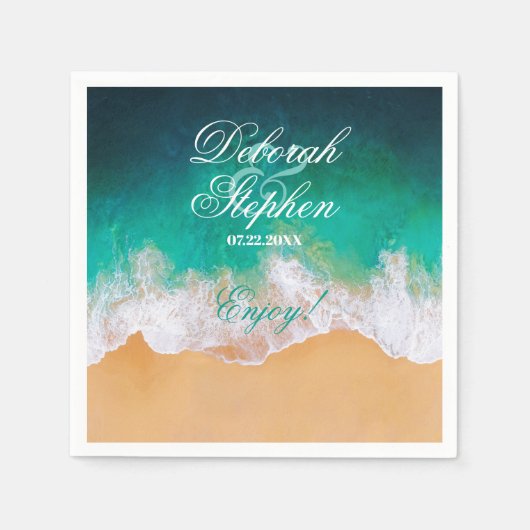 Sandy Beach Ocean Waves Wedding Servet (Voorkant)