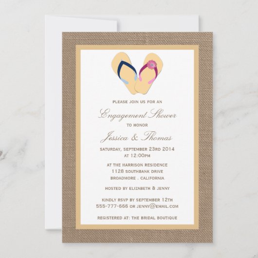 Sandy Beach op Burlap Verloving Shower spiegelen Kaart (Voorkant)