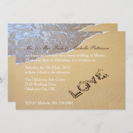Sandy Beach Post Wedding Reception Uitnodiging (Voorkant / Achterkant)