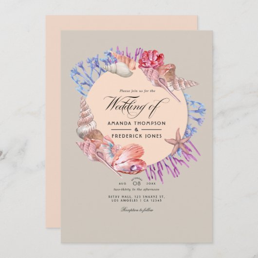 Sandy Beach QR Code RSVP Weddenschap Kaart (Voorkant / Achterkant)