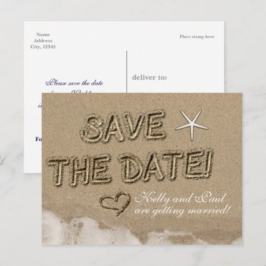 Sandy Beach SAVE THE DATE Trouwdatum Briefkaart (Voorkant / Achterkant)