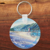 Sandy Beach Scene of Juneau Alaska Waterverf Art Sleutelhanger (Voorkant)