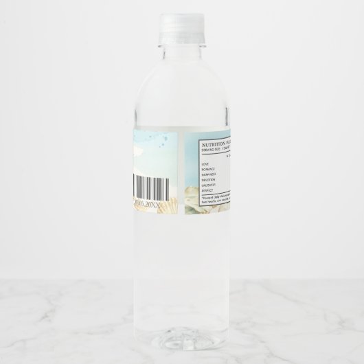 Sandy Beach Shells Nautische Destination Wedding Waterfles Etiket (Achterkant)
