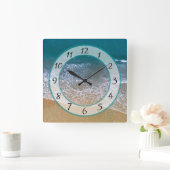 Sandy Beach Shore Ocean Waves Clock Vierkante Klok (Huis)