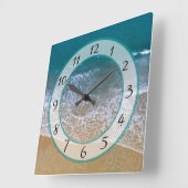 Sandy Beach Shore Ocean Waves Clock Vierkante Klok (Hoek)