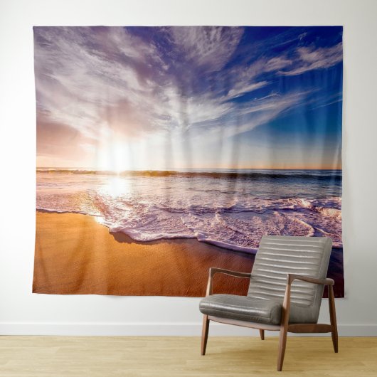 Sandy Beach Shore Ocean Waves Tapestry Wandkleed (In Situ (horizontaal))