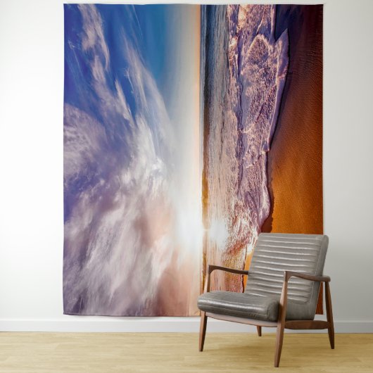 Sandy Beach Shore Ocean Waves Tapestry Wandkleed (In situ)