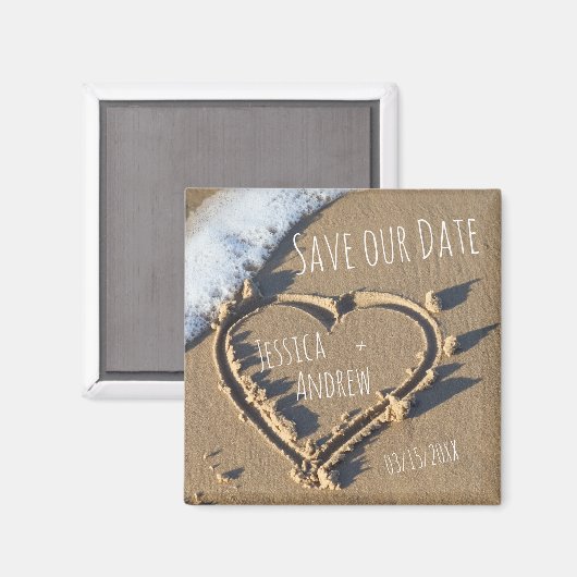 Sandy Beach Specialized Names Heart Save our Date Magneet (Voorkant / Achterkant)