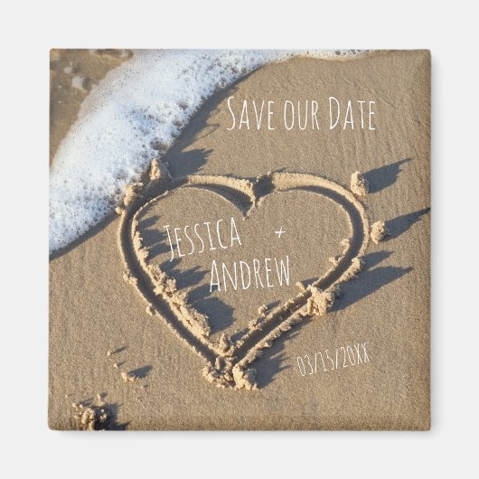 Sandy Beach Specialized Names Heart Save our Date Magneet (Voorkant)
