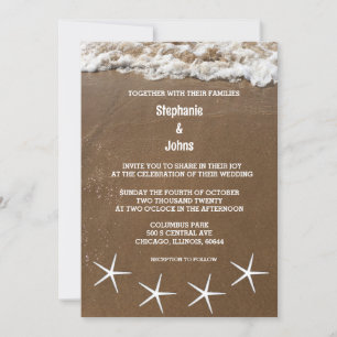 Sandy Beach Starfish Ocean Destination Wedding Kaart