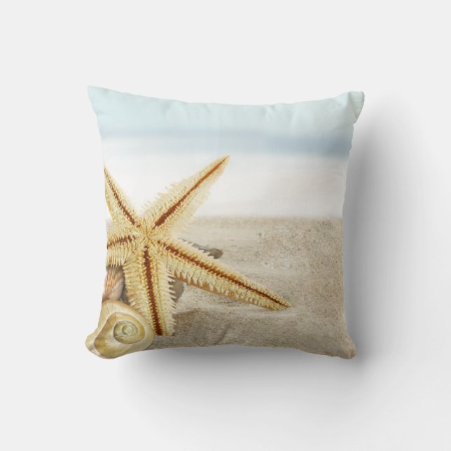 Sandy Beach Starfish Seashells Kussen (Voorkant)