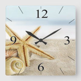 Sandy Beach Starfish Seashells Vierkante Klok