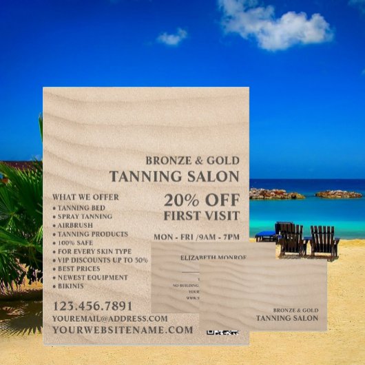 Sandy Beach, Tanning Salon Adverteren Flyer