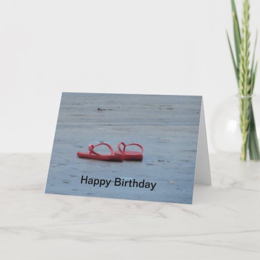 Sandy Beach & Teenslippers Birthday Greetings Kaart (Voorkant)