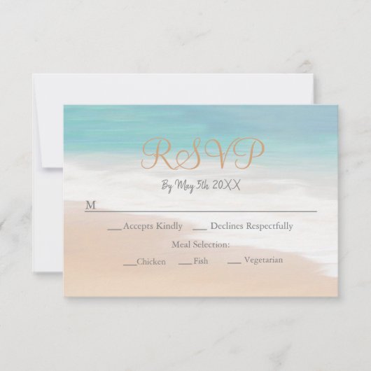 Sandy Beach Thema Seaside Beach Bruiloft RSVP-kaar RSVP Kaartje (Voorkant)