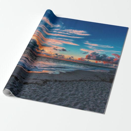 Sandy Beach Tropical Ocean Sunset Cadeaupapier (Uitgerold)