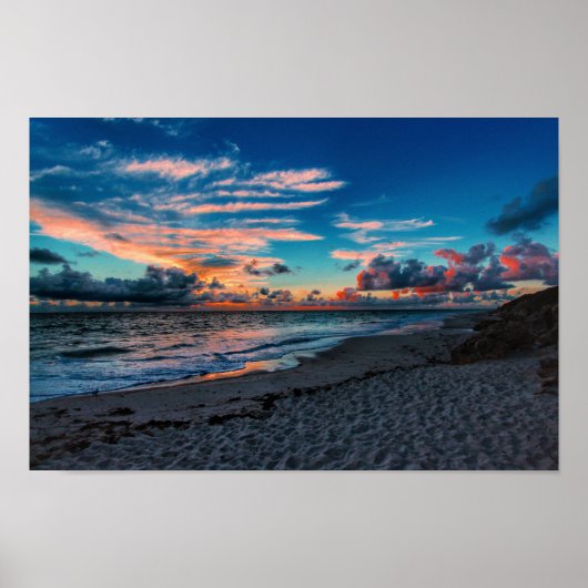 Sandy Beach Tropical Ocean Sunset Poster (Voorkant)
