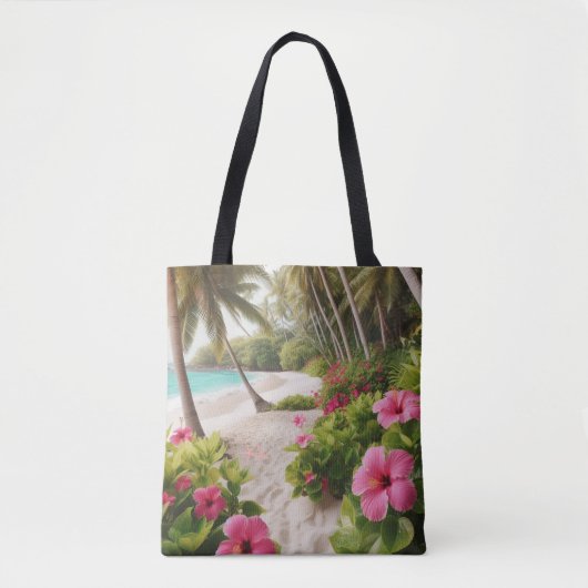 Sandy Beach Tropische Hot Pink Hibiscus Bloemen Tote Bag (Voorkant)