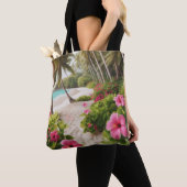Sandy Beach Tropische Hot Pink Hibiscus Bloemen Tote Bag (Dichtbij)