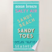 Sandy Beach Turquoise Oceaan Typografie Strandlaken (Voorkant)