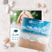 Sandy Beach Waves Afstuderen Foto Graduation Party Kaart