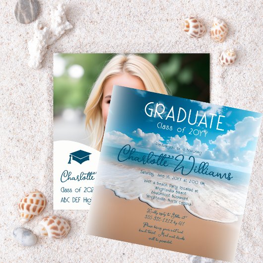 Sandy Beach Waves Afstuderen Foto Graduation Party Kaart