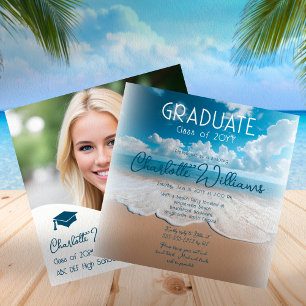 Sandy Beach Waves Afstuderen Foto Graduation Party Kaart