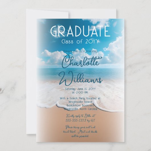 Sandy Beach Waves Afstuderen Foto Graduation Party Kaart (Voorkant)