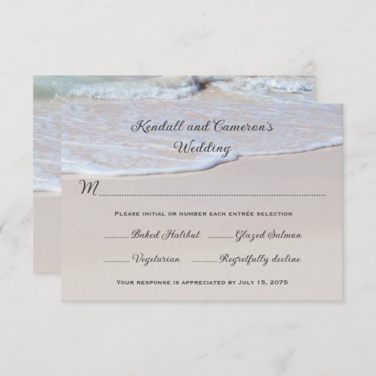 Sandy Beach Weddenschap RSVP-kaarten met menu (Voorkant / Achterkant)