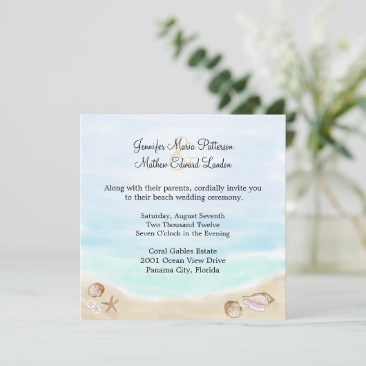 Sandy Beach Wedding Invitation Kaart (Staand voorkant)