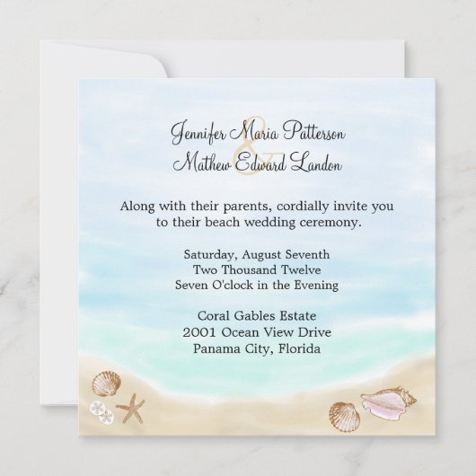 Sandy Beach Wedding Invitation Kaart (Voorkant)