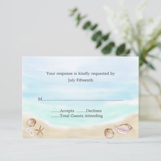 Sandy Beach Wedding RSVP Card (Staand voorkant)