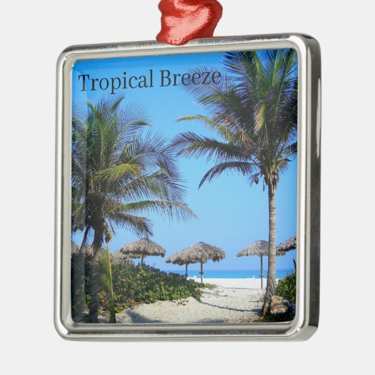 Sandy Beach with Palm Trees and An Ocean Uitzicht  Metalen Ornament (Links)