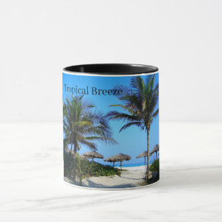 Sandy Beach with Palm Trees and An Ocean Uitzicht Mok
