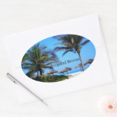 Sandy Beach with Palm Trees and An Ocean Uitzicht  Ovale Sticker (Envelop)