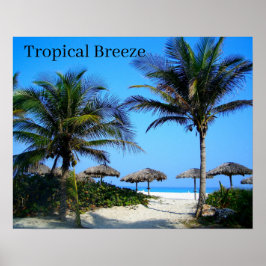 Sandy Beach with Palm Trees and An Ocean Uitzicht  Poster