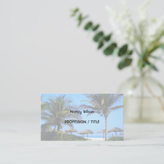 Sandy Beach with Palm Trees and An Ocean Uitzicht Visitekaartje (Staand voorkant)