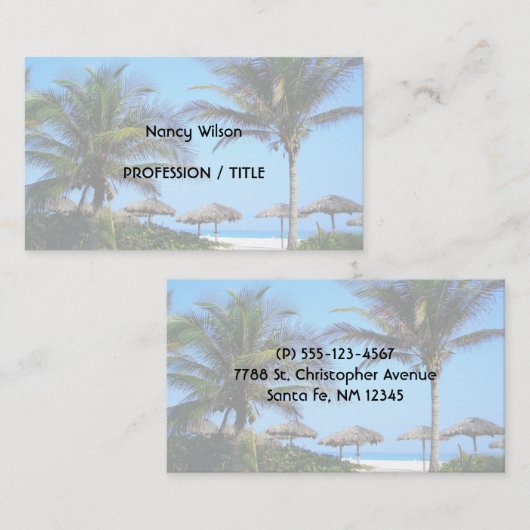 Sandy Beach with Palm Trees and An Ocean Uitzicht Visitekaartje (Voorkant / Achterkant)